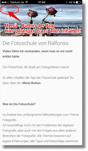 Nutze das Men der App