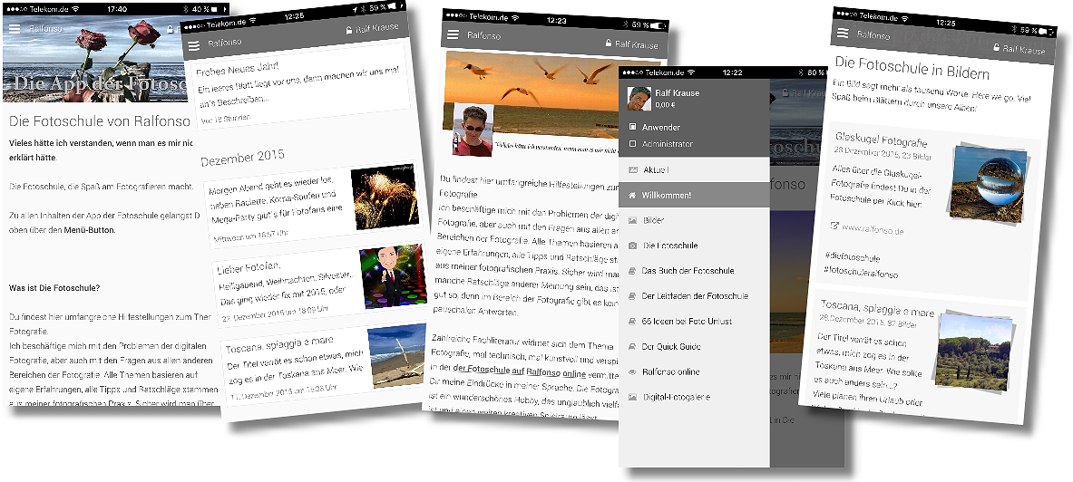 Eine Auswahl der Inhalte der App der Fotoschule