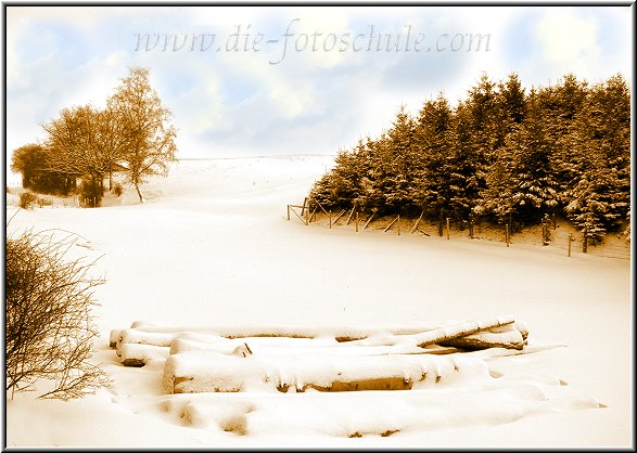 Nachbearbeitete Schneelandschaft nahe Adorf im Sauerland