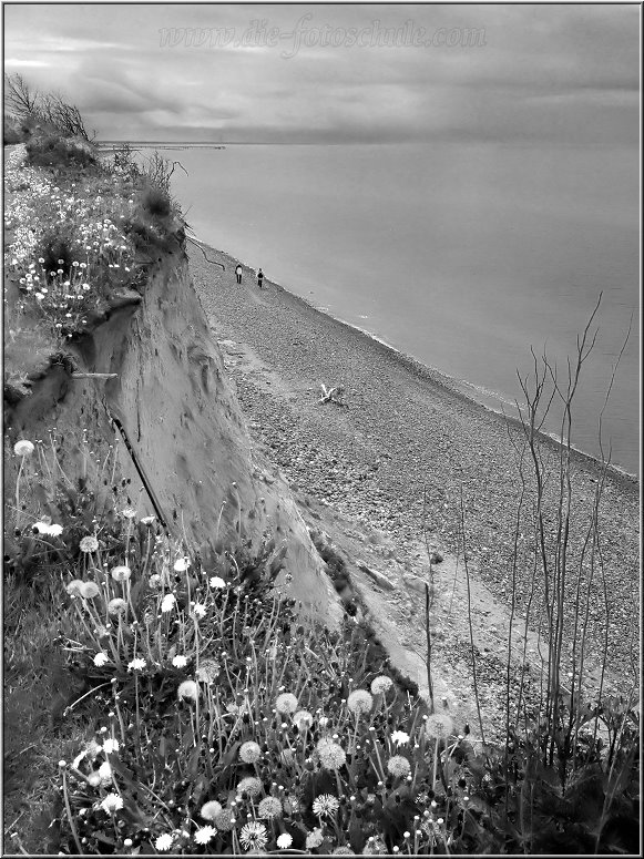 Ahrenshoop_2014_001sw.jpg - Je nachdem, wie die Wetterlage und der Wind sind, versperrt Dir das Meer den Durchgang von Ahrenshoop nach Wustrow. Dann gehts nur oben über das Hochufer weiter.