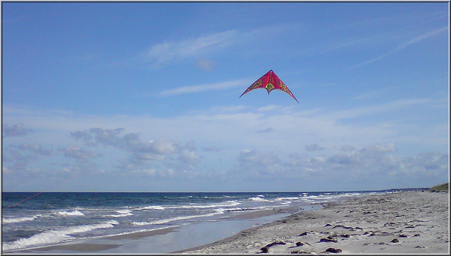 Darss2009_Thunderbird3.jpg - Der THUNDERBIRD steht in der Tradition der legendären Designerserie von Eclipse Kites, USA.           Das Ethno-Werk des texanischen Kuenstlers Chris Dunlop wurde 1992-93 in einer limitierten Serie von nur 100 Stück vertrieben.  1998 hat die Fa. Phoenix das originale Artwork auf einen Drachen mit modernen Flugeigenschaften übertragen (Grundlage ist der La Luna von Elliot), wobei kleine aber geschickte Änderungen in Form und Farbe vorgenommen wurden.Um den THUNDERBIRD, den Donnervogel, ranken sich einige Legenden. Die einen sagen, daß der THUNDERBIRD, wenn er seine Schwingen entfaltet, das Licht der Sonne verdunkelt, andere behaupten, daß der Donner der Flügelschlag dieses großen Vogel sei. Wieder andere Mythen sprechen davon, daß der Wind, der Sturm und die Wellen des Meeres durch die Bewegung der Flügel entstehen würden. Tja. Heute reicht der Wind zum Drachenfliegen, dann hat er ja seinen Job gut gemacht.